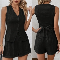 Elegant Two-piece Set Consist of Self-tie Vest and Shorts