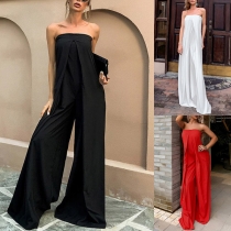 Sexy Solid Color Strapless Wide-leg Jumpsuit