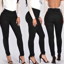 Fashion Solid Color High-rise Elastic Skinny Pants
