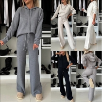 Casual Solid Color Two-piece Sport Set Consist of Drawstring Hooded Sweatshirt and Sweatpants