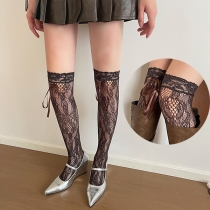 Fashion Brown Lace Stocking with Bowknot
