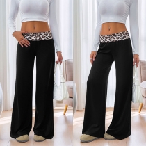 Fashion Leopard Printed Waist Straight-cut Pants