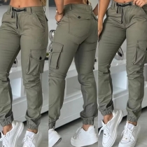 Fashion Patch Pockets Drawstring Waist Cargo Pants