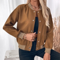 Fashion Contrast Color Front Button Long Sleeve Crop Jacket