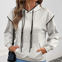 Fashion Contrast Color Long Sleeve Drawstring Hooded Sweatshirt