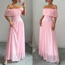 Fashion 3D Floral Off-the-shoulder High-rise Maxi Party Dress