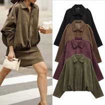 Street Fashion Stand Collar Long Sleeve Loose Crop Jacket
