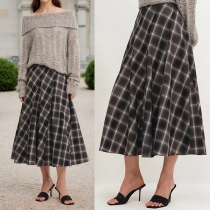 Vintage Plaid High-rise A-line Midi-skirt
