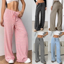 Casual Contrast Color Stripe Printed Drawstring Mid-rise Loose Pants