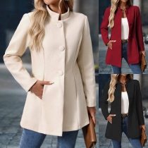 Fashion Solid Color Stand Collar Long Sleeve Front Button Jacket