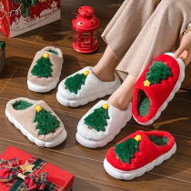 Fashion Plush Christmas Tree Pattern Warm Plush Slippers