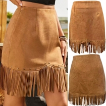 Vintage High-rise Rivet Tassel Skirt
