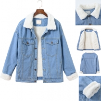 Fashion Denim Jacket with Warm Plush Lined