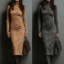 Vintage Turtleneck Long Sleeve Bodycon Midi Dress