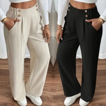 Fashion High-rise Double-breasted Straight-cut Pants