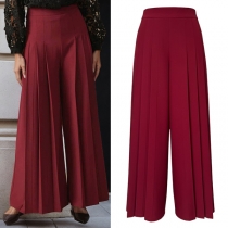 Fashion High-rise Pleated Wide-leg Pants