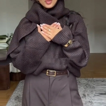 Elegant Draped Neck Long Sleeve Sweater-Pullover with Scarf Collar