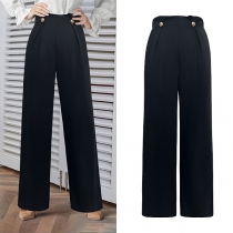 Elegant High-rise Double-breasted Straight-cut Pants
