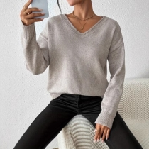 Women's V-Neck Knit Top - Long Sleeve Casual Pullover T-Shirt