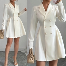 Fashion Notch Lapel V-neck Double-breasted Long Sleeve Suit Dress