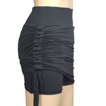 Sexy High Waist Side Drawstring Mini Skirt - Ruched Bodycon Skort with Built-in Shorts - 2-in-1 Tennis Yoga Skirted Shorts