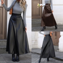 Fashion High-rise Artificial Leather PU Maxi Skirt