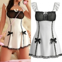 Women's Sweet Kawaii Maid Nightgown - Square Neck Babydoll Dress with Lace Trim & Bow Details