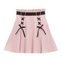 Coquette Goth Mini Skirt - Ruffled Elastic Waist with Corset Lacing & Heart Rings