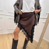 Fashion Lace Spliced Irregular Hemline Skirt