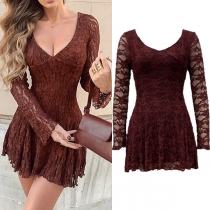 Vintage Lace Crinkle Dress - Fitted Bodice with Flared Skirt