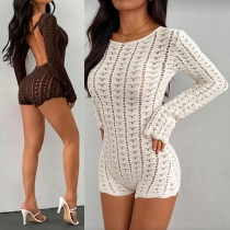 Boho Chic Open-Knit Backless Romper