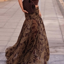 Boho Paisley Print Low-Rise Ruched Waist Maxi Skirt