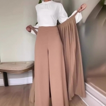 Elegant 2-in-1 Modest Palazzo Pants with Wrap-Around Pleated Apron