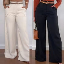 Fashion High-rise Patch Pockets Straight-cut Pants