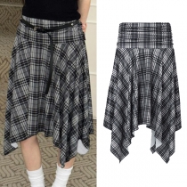 Vintage Draped High-rise Irregular Hemline Plaid Skirt