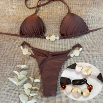Sexy Halter Bikini with Stone Bead Accents