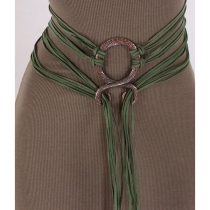Boho Multi-Strand Faux Suede Belt with Textured Antique Ring