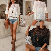 Women's Boho Floral Lace Batwing Sleeve Loose Shirt