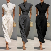 Women's Minimalist Stand Collar Cinch Waist Dress