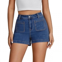 Vintage 70s Vibes High-Waisted Patch Pocket Denim Shorts