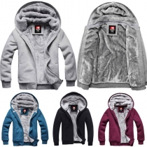 Fashion Solid Color Long Sleeve Hooded Men's Warm Coat