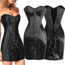 Sexy Lace-up Artificial Leather Strapless Corset Dress （Size Run Small）