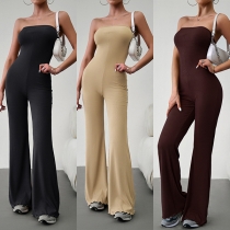 Sexy Solid Color Strapless Wide-leg Jumpsuit