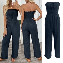 Fashion Strapless Smokced Bodice High-rise Straight-cut Jumpsuit