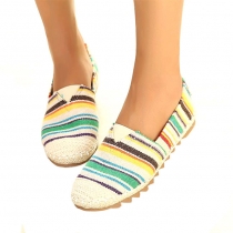 Leisure Round Toe  Colorful Stripe Print Loafers