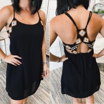 Sexy Backless Printed Spliced Loose Sling Dress