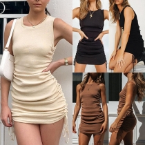 Simple Style Sleeveless Round Neck Solid Color Tank Dress