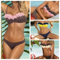 Sexy 3D Petals Spliced Bandeau Bikini Set