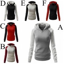 Fashion Contrast Color Raglan Sleeve Slim Fit Hoodies