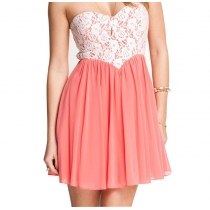 Nice Sexy Pink Lace Spliced Strappless Dress
